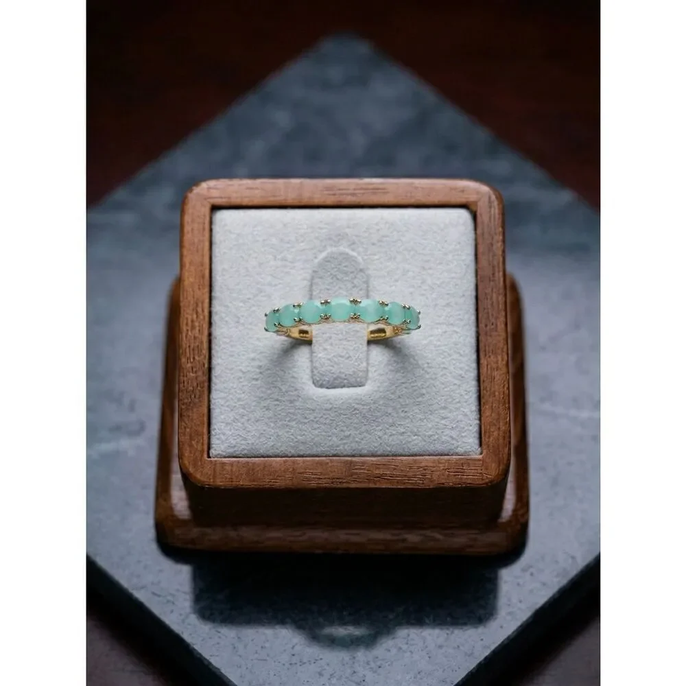 Genuine Natural Emerald Half Eternity Band Ring 14K Yellow Gold Vermeil New Sz 5